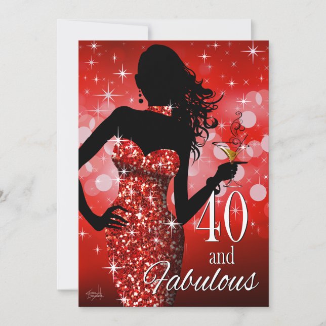 Invitación Traiga el Bling 40 y el rojo fabuloso del (Anverso)