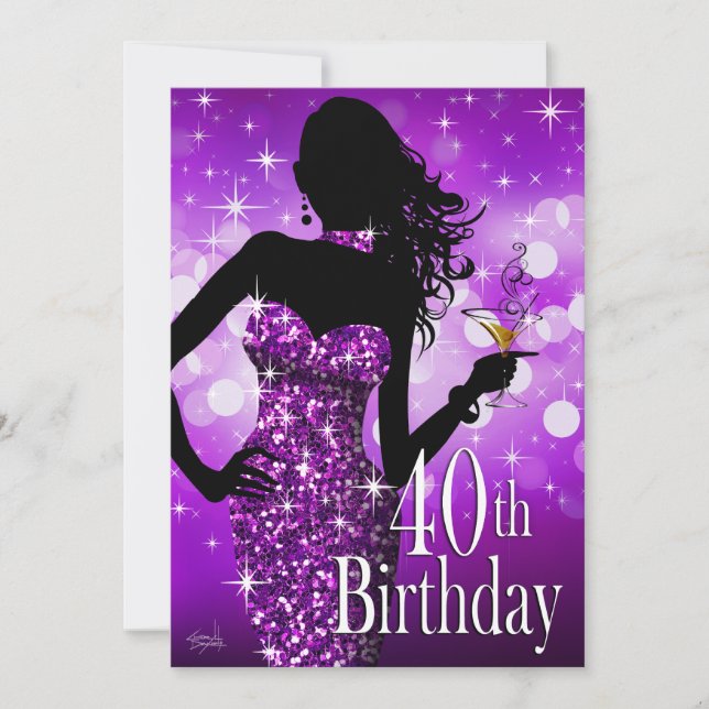 Invitación Traiga la púrpura del cumpleaños el | de la chispa (Anverso)
