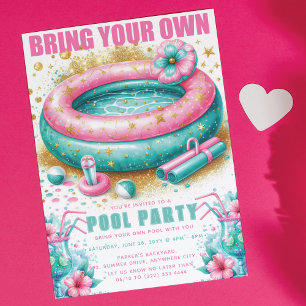 Invitación Traiga su propia fiesta de piscina brillo rosa tur