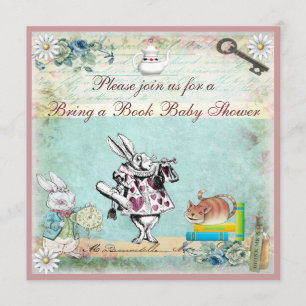 Invitación Traiga un libro Alicia y el gato Baby Shower de