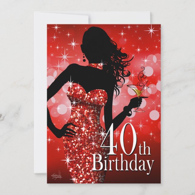 Invitación Traigan el cumpleaños 40 de Bling| rojo (Anverso)