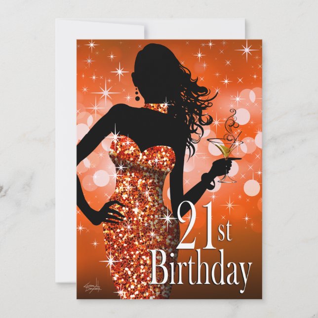 Invitación Traigan el cumpleaños número 21 de Bling Sparkle|  (Anverso)