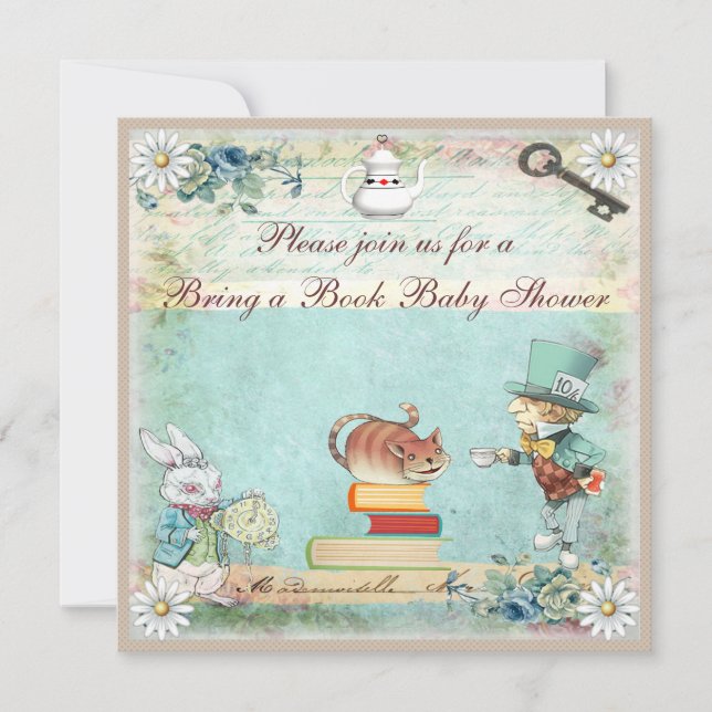 Invitación Traigan un libro Alice en el Baby Shower de la tie (Anverso)
