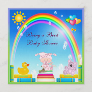Invitación Traigan un libro de Baby Girl & Rainbow Baby Showe