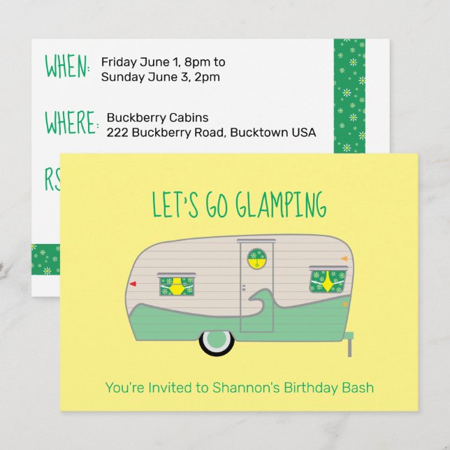 Invitación Traíler de Glamping de Lata de Jamón Verde Menta R (Anverso / Reverso)