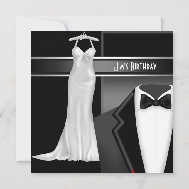 Invitación Traje blanco de etiqueta de cumpleaños (Reverso)