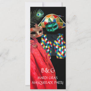 INVITACIÓN TRAJE DE ARLEQUÍN DE MARDI GRAS FIESTA DE MÁSCARAS