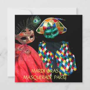 INVITACIÓN TRAJE DE ARLEQUÍN DE MARDI GRAS FIESTA DE MÁSCARAS
