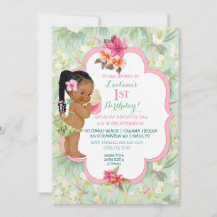 Invitación Traje de baño de bikini para niña tropical Luau ha