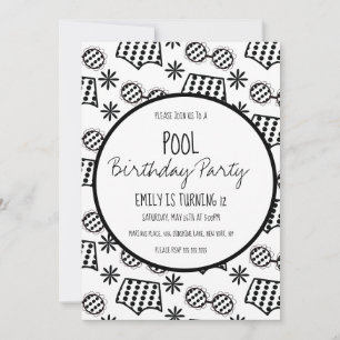 Invitación Traje de baño negro blanco para fiesta en la pisci
