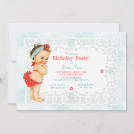 Invitación Traje de baño vintage para niña con monograma de e