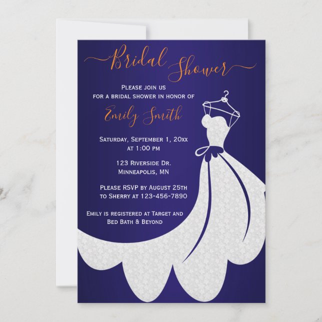 Invitación Traje de boda | Ducha nupcial azul y Naranja de la (Anverso)