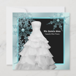 Invitación Traje de bola azul teñido copos de nieve de invier