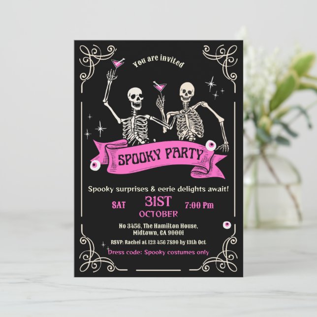 Invitación Traje de Cocktail de Fiesta de Halloween Esqueleto (Anverso de pie)