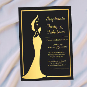 Invitación Traje de cóctel dorado moderno para el 40 cumpleañ