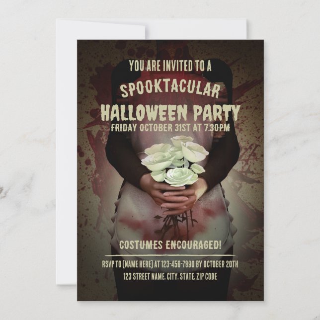 Invitación Traje de criada sangrienta. Fiesta de Halloween (Anverso)