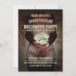 Invitación Traje de criada sangrienta. Fiesta de Halloween