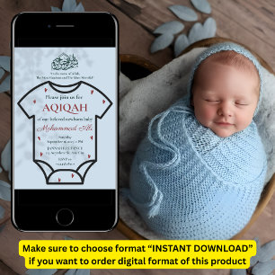 Invitación Traje de cuerpo completo Aqiqah Azul para bebé niñ