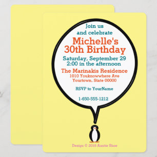 Invitación Traje de Cumpleaños Hablando Sra. Pingüino Persona