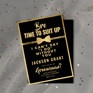 Invitación Traje de Esmoquin Moderno Negro y Dorado para Padr