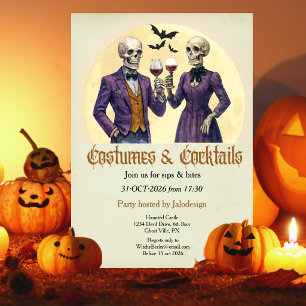 Invitación Traje de esqueleto elegante cóctel fiesta de Hallo