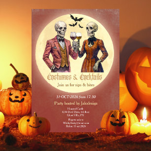 Invitación Traje de esqueleto elegante cóctel fiesta de Hallo