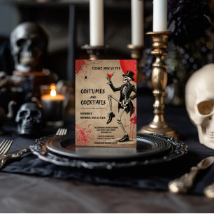 Invitación Traje de esqueleto vintage para adultos en fiesta