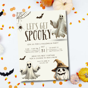 Invitación Traje de Fantasma y Calabaza Lindo para Fiesta de