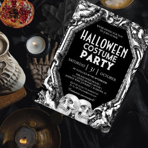 Invitación Traje de fiesta de Halloween de cráneo de grabado 