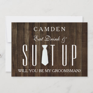 Invitación Traje de fondo de madera ¿Serás mi padrino?