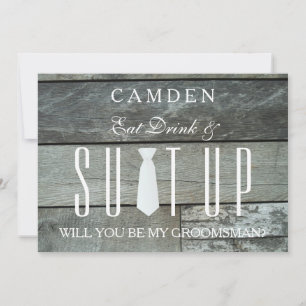 Invitación Traje de fondo de madera ¿Serás mi padrino?