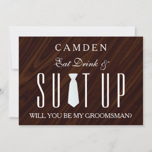 Invitación Traje de fondo de madera ¿Serás mi padrino?
