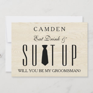 Invitación Traje de fondo de madera ¿Serás mi padrino?