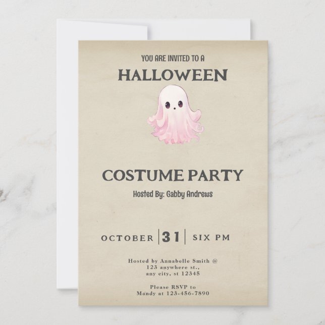 Invitación Traje de Halloween con fantasía rosada (Anverso)
