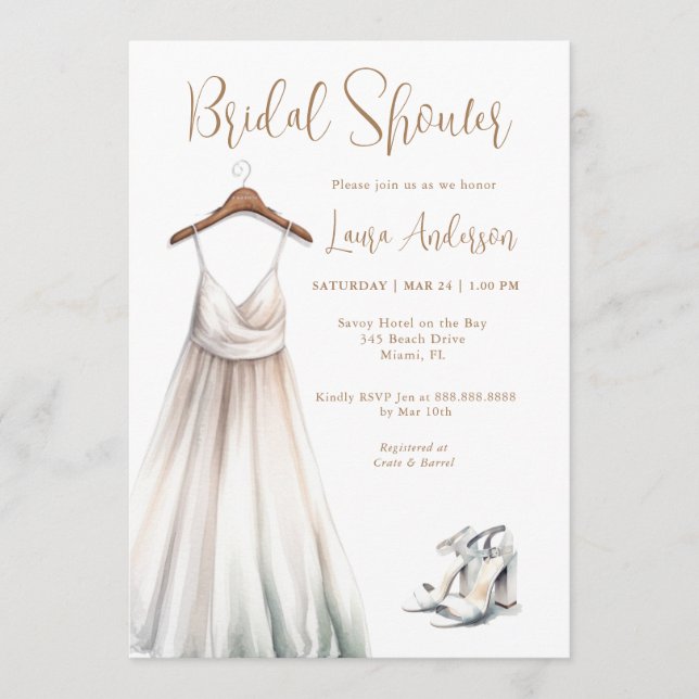 Invitación Traje de novia de acuarela Despedida de soltera (Anverso)