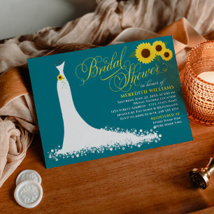 Invitación Traje de novia de girasol, ducha nupcial de teal