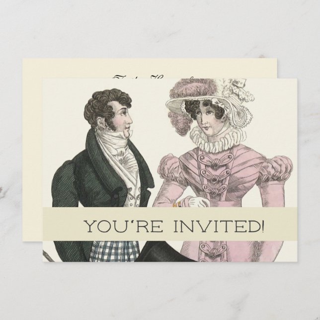 Invitación Traje de novios antiguo hombre mujer moda 1823 (Anverso / Reverso)