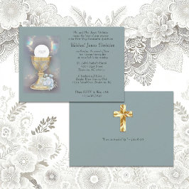 Invitación Traje de oro intrincado con el compás azul del ram