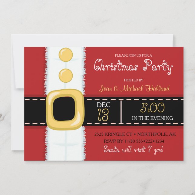Invitación Traje de Papá Noel Fiesta de Navidad (Anverso)