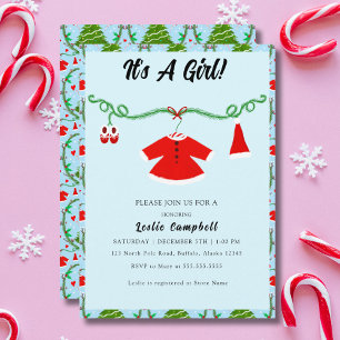 Invitación Traje de Santa para bebé niña Baby Shower