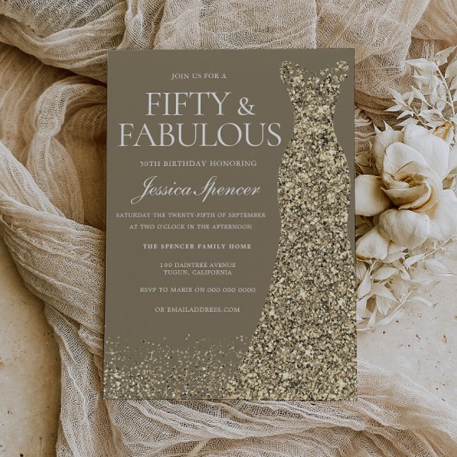 Invitación Traje Dorado Cumpleaños 50 de Mujer (Subido por el creador)