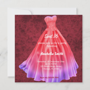 Invitación Traje largo Sweet 16 (rojo)