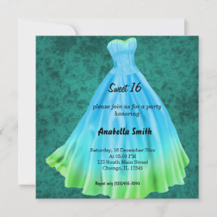 Invitación Traje largo Sweet 16 (Turquesa)
