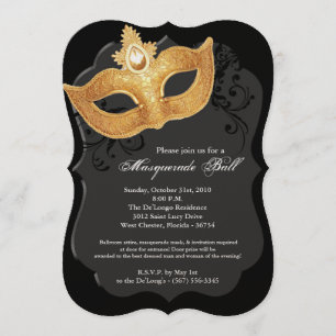 Invitación Traje negro Halloween de la máscara de la bola de
