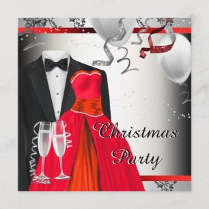 Invitación Traje negro Smoking Vestido Rojo Navidad
