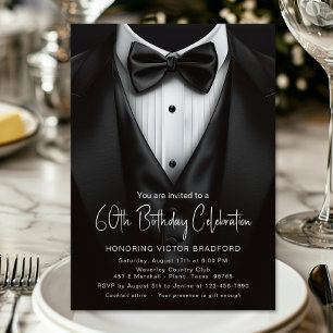Invitación Traje negro y blanco para hombre Cumpleaños cualqu