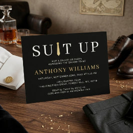 Invitación Traje negro y dorado moderno para despedida de sol