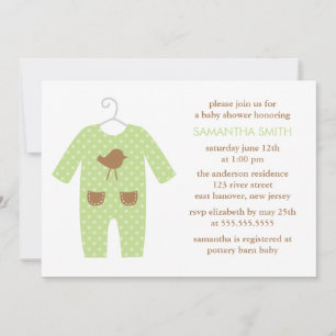 Invitación Traje Verde para Bebé Regalo de Género Neutro para