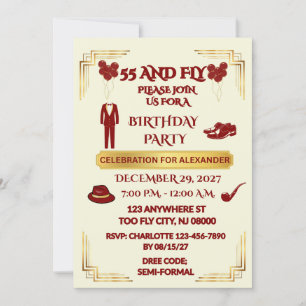 Invitación TRAJEADO ELEGANTE Cumpleaños 55 de hombre beige el
