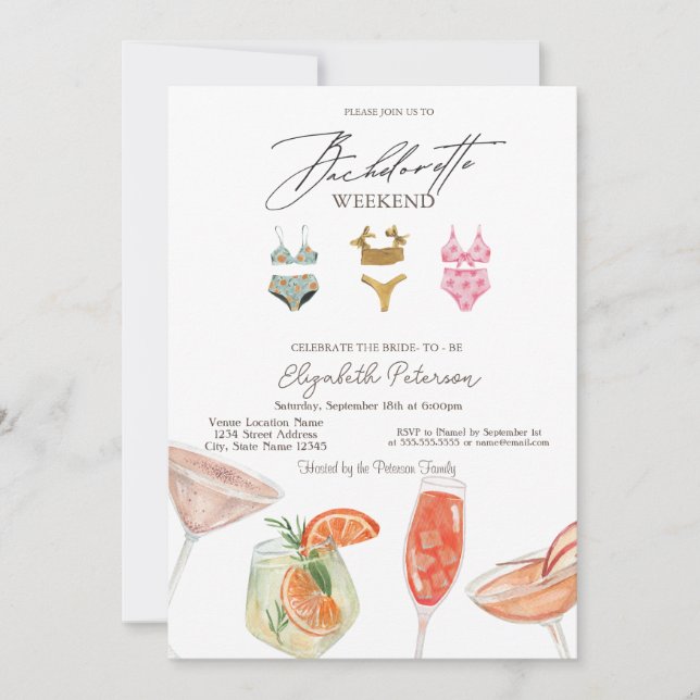 Invitación Trajes de Baño Cócteles Despedida de Soltera (Anverso)